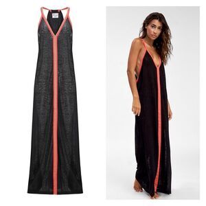 Pitusa Black Maxi Dress with Coral Trim